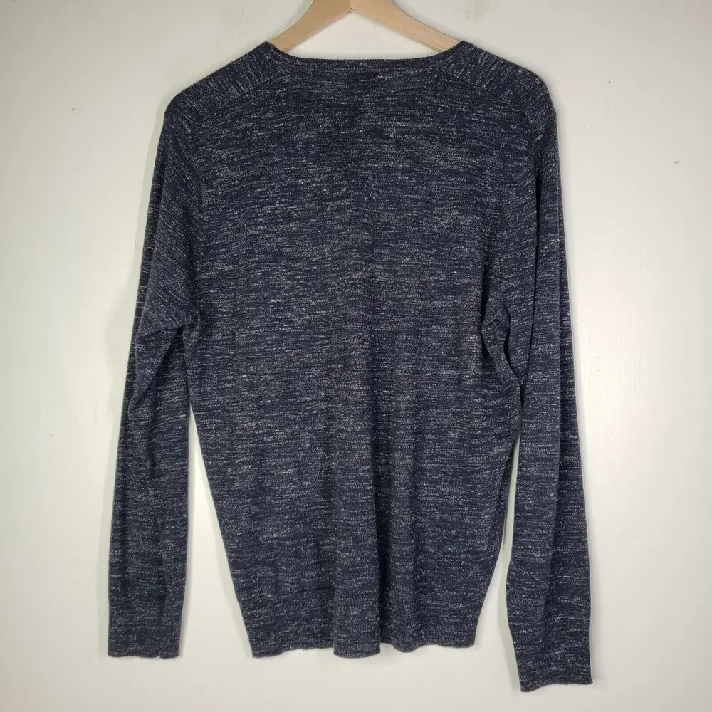 J.Crew Marled Linen Blend Sweater Women's M‎ Navy Blue Crew Neck Top Lightweight